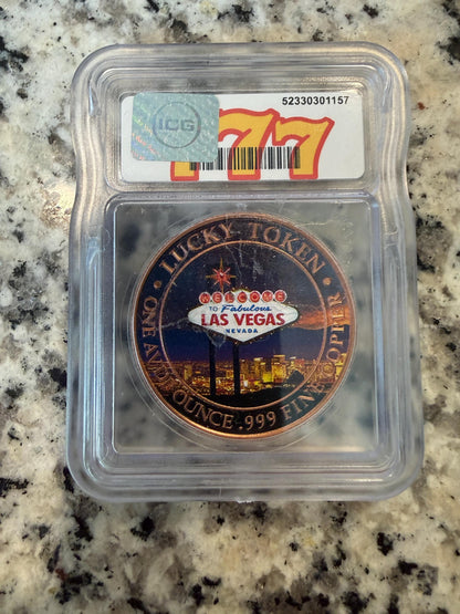 ICG Jackpot 777 Lucky Token 1oz .999 Fine Copper Round Las Vegas Casino