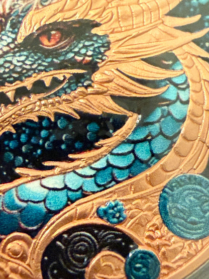 Colorized Dragon Coin 40mm 33.5g Fantasy Collectible w Case Stand