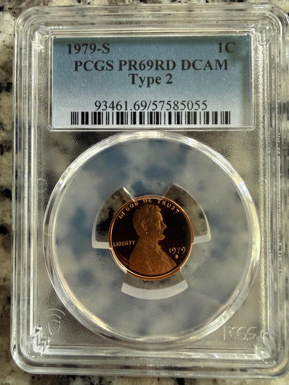 1979-S Lincoln Cent Type 2 PCGS PR69RD DCAM Deep Cameo Proof Penny