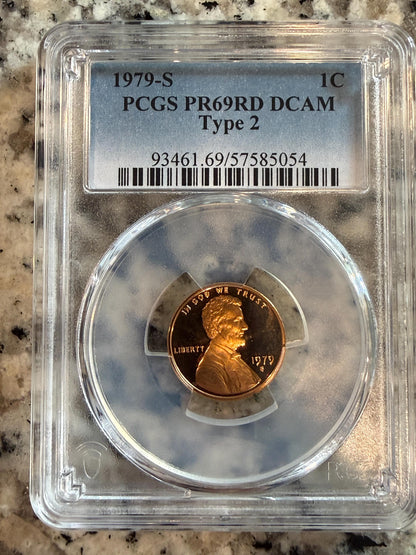 1979 S Lincoln Cent PCGS PR69RD DCAM Type 2 Proof Penny Graded