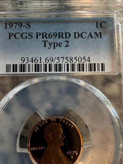 1979 S Lincoln Cent PCGS PR69RD DCAM Type 2 Proof Penny Graded