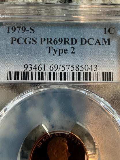 1979 S Lincoln Cent Type 2 PCGS PR69RD DCAM Deep Cameo Proof Penny