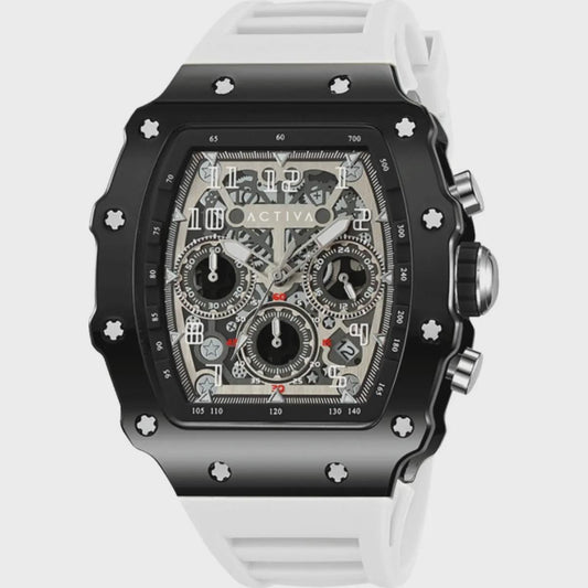 Invicta Activa Fury X Mens Watch Skeleton Dial 44mm White Strap Chronograph