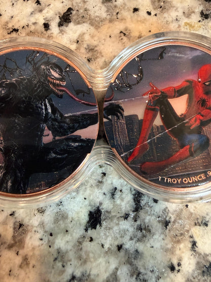 DuoStack Spiderman vs Venom 2 x 1oz .999 Fine Copper Colorized Coin Set