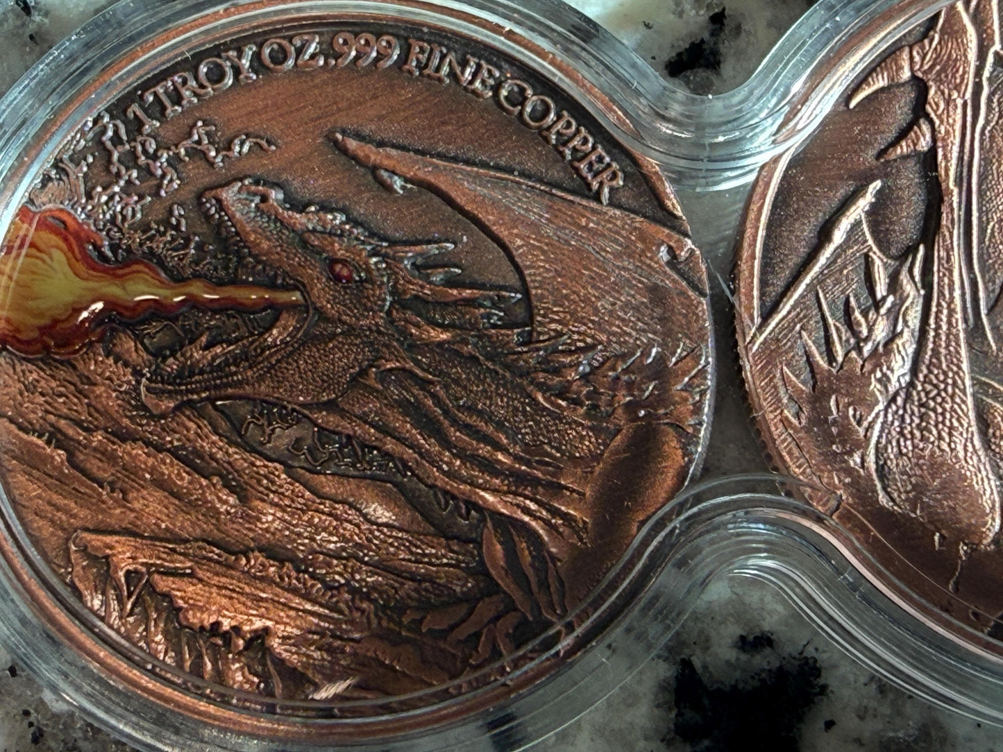 Dragon Fire DuoStack 2x 1oz .999 Fine Copper Rounds Fantasy Dragon Set