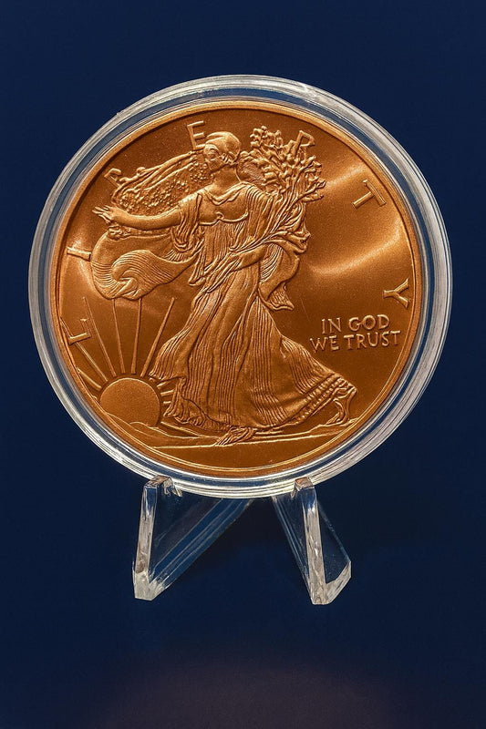 Walking Liberty 1 oz .999 Fine Copper Round w Case & Display Stand