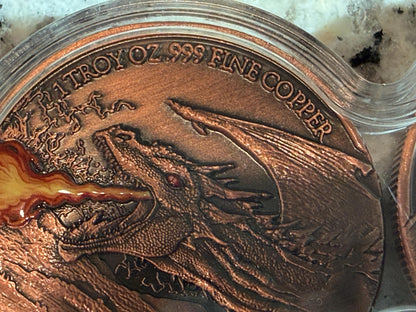 Dragon Fire DuoStack 2x 1oz .999 Fine Copper Rounds Fantasy Dragon Set