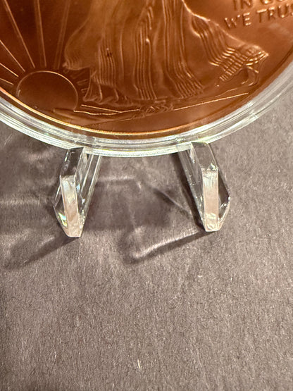 Walking Liberty 1 oz .999 Fine Copper Round w Case & Display Stand
