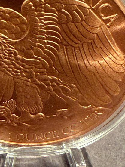 Walking Liberty 1 oz .999 Fine Copper Round w Case & Display Stand