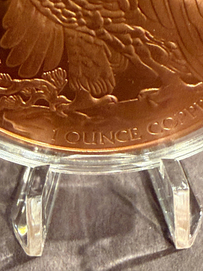 Walking Liberty 1 oz .999 Fine Copper Round w Case & Display Stand