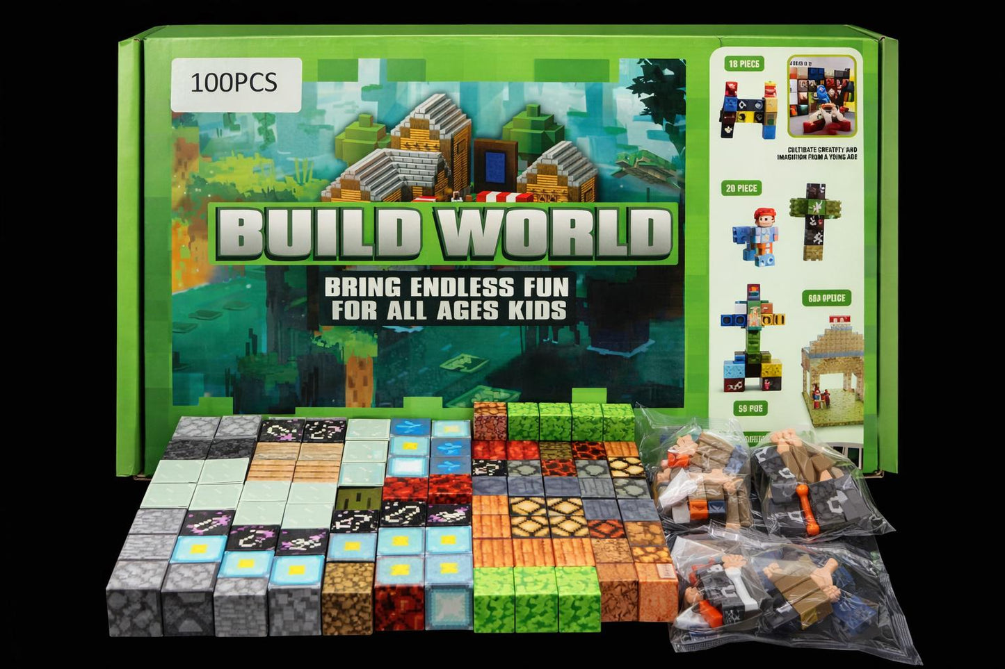 100 Piece Pixel Building Blocks Set Kids Creative DIY Bricks Toy Set