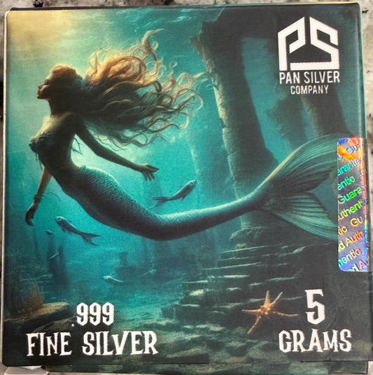 Pan Silver Mermaid 5 Gram .999 Fine Silver Bar Limited Mintage