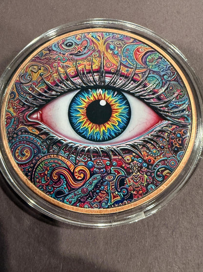 5 oz .999 Fine Copper Eye of Vision Art Round Colorized Psychedelic Design