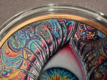 5 oz .999 Fine Copper Eye of Vision Art Round Colorized Psychedelic Design