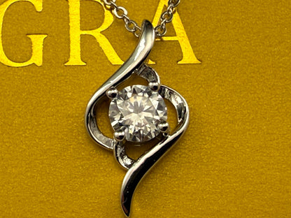 GRA Certified 1.0Ct D Color Moissanite Pendant Necklace Round Brilliant Solitaire