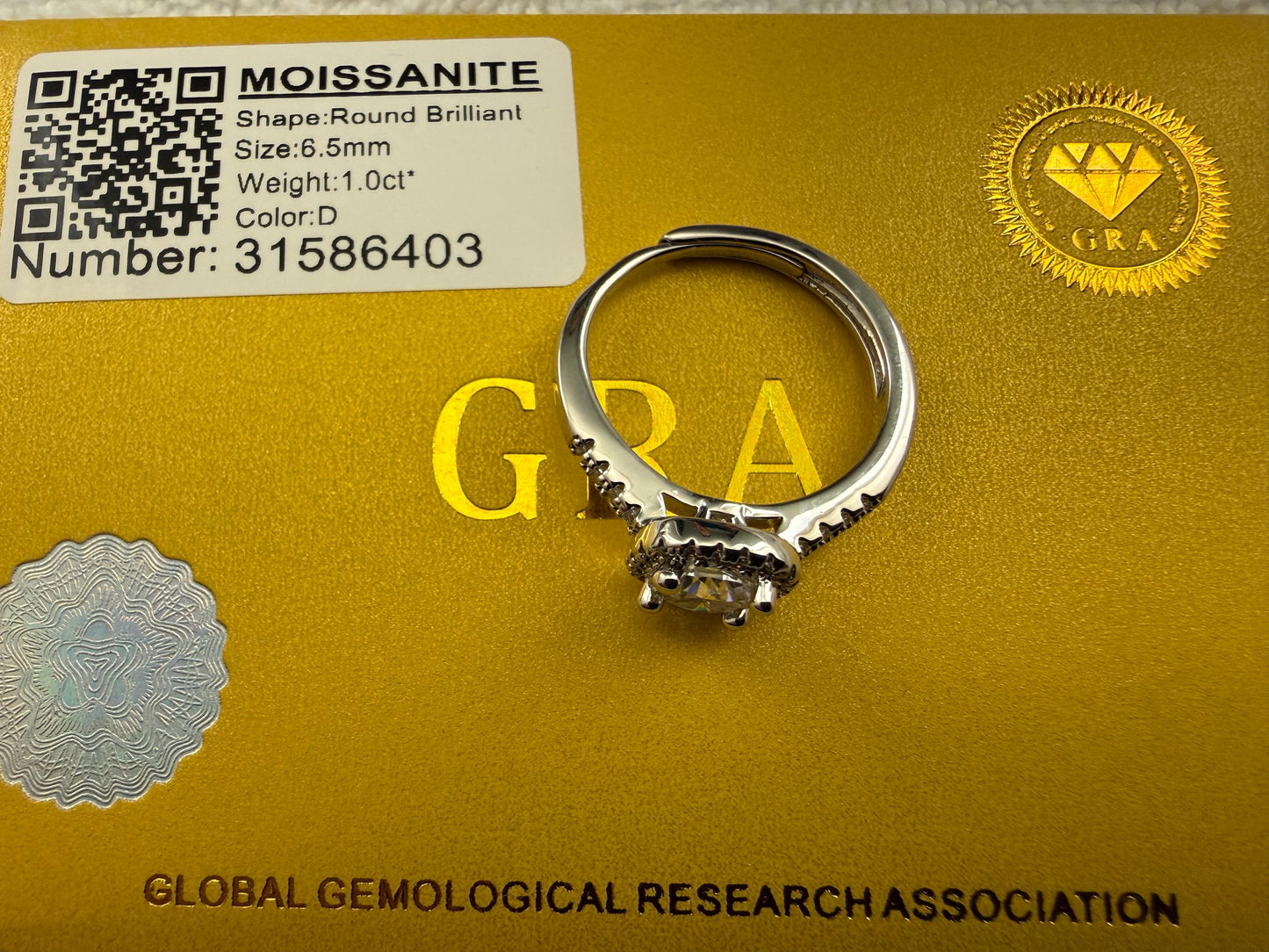 GRA Certified 1Ct Moissanite Halo Ring Round Cut Wedding Band Sizes 6-12