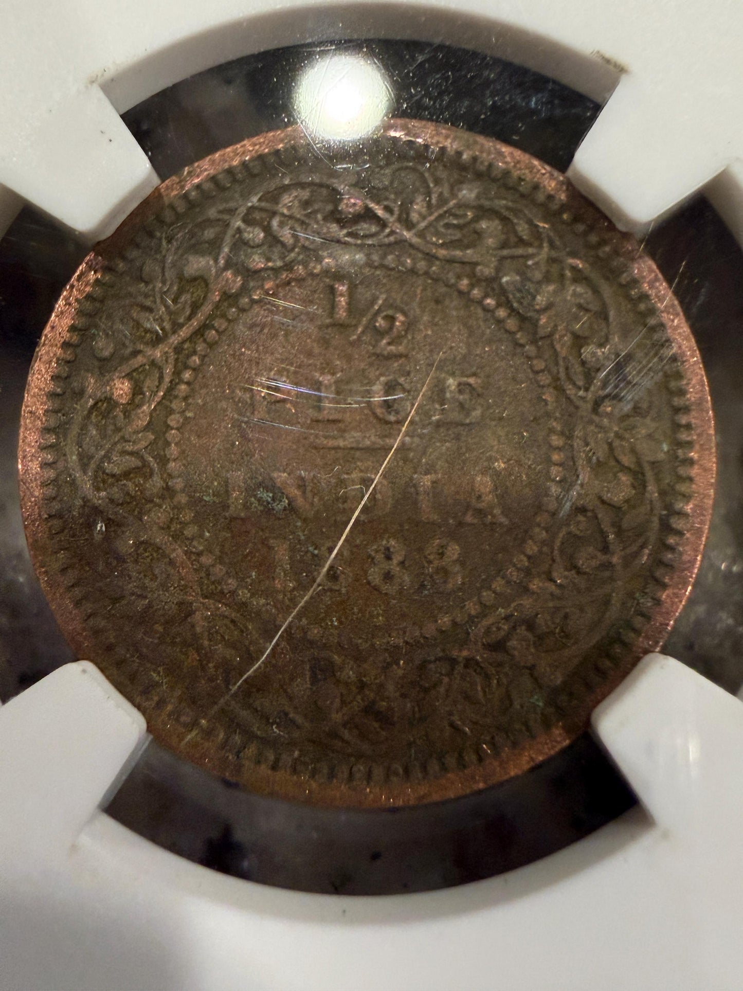 1888 British India 1/2 Pice NGC Genuine Colonial Era Copper Coin