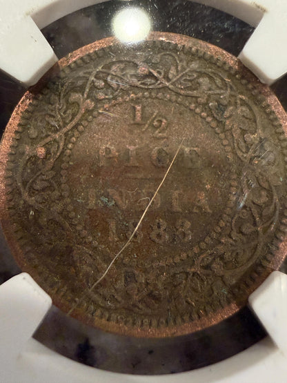 1888 British India 1/2 Pice NGC Genuine Colonial Era Copper Coin