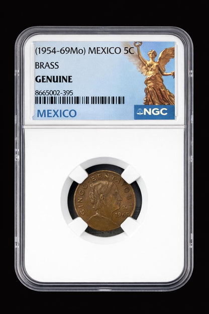 Mexico 5 Centavos 1954–1969 NGC Genuine Brass Mexican Coin Cinco Centavos