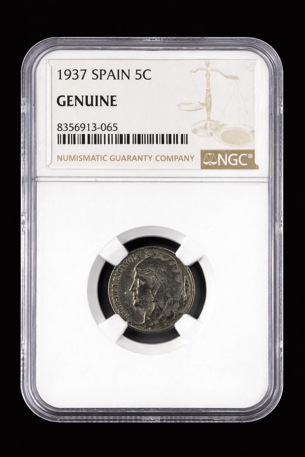 1937 Spain 5 Centimos NGC Genuine Spanish Civil War Historic Coin