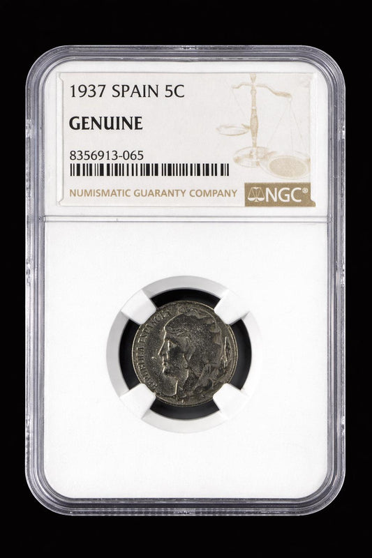1937 Spain 5 Centimos NGC Genuine Spanish Civil War Historic Coin