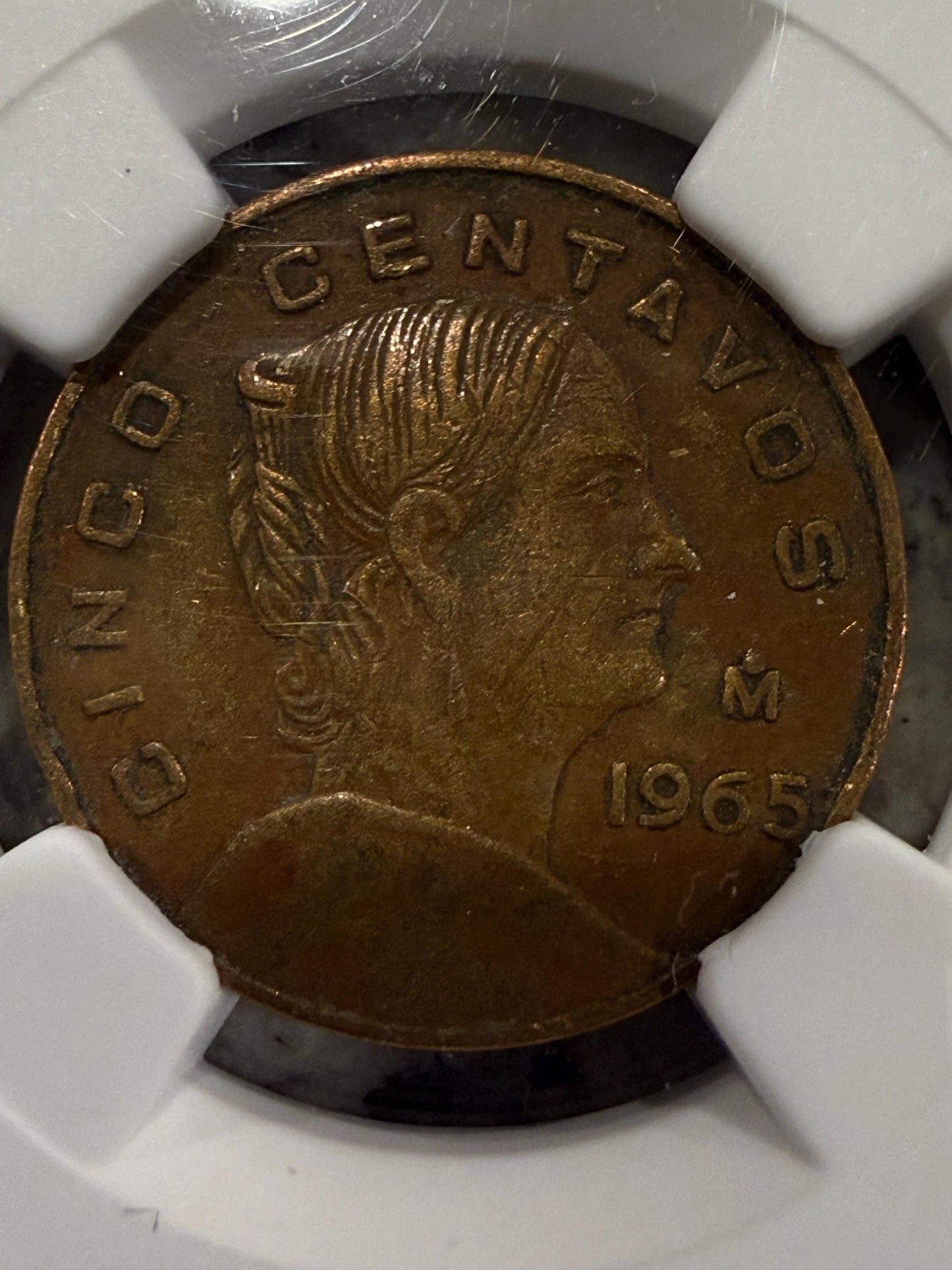 Mexico 5 Centavos 1954–1969 NGC Genuine Brass Mexican Coin Cinco Centavos