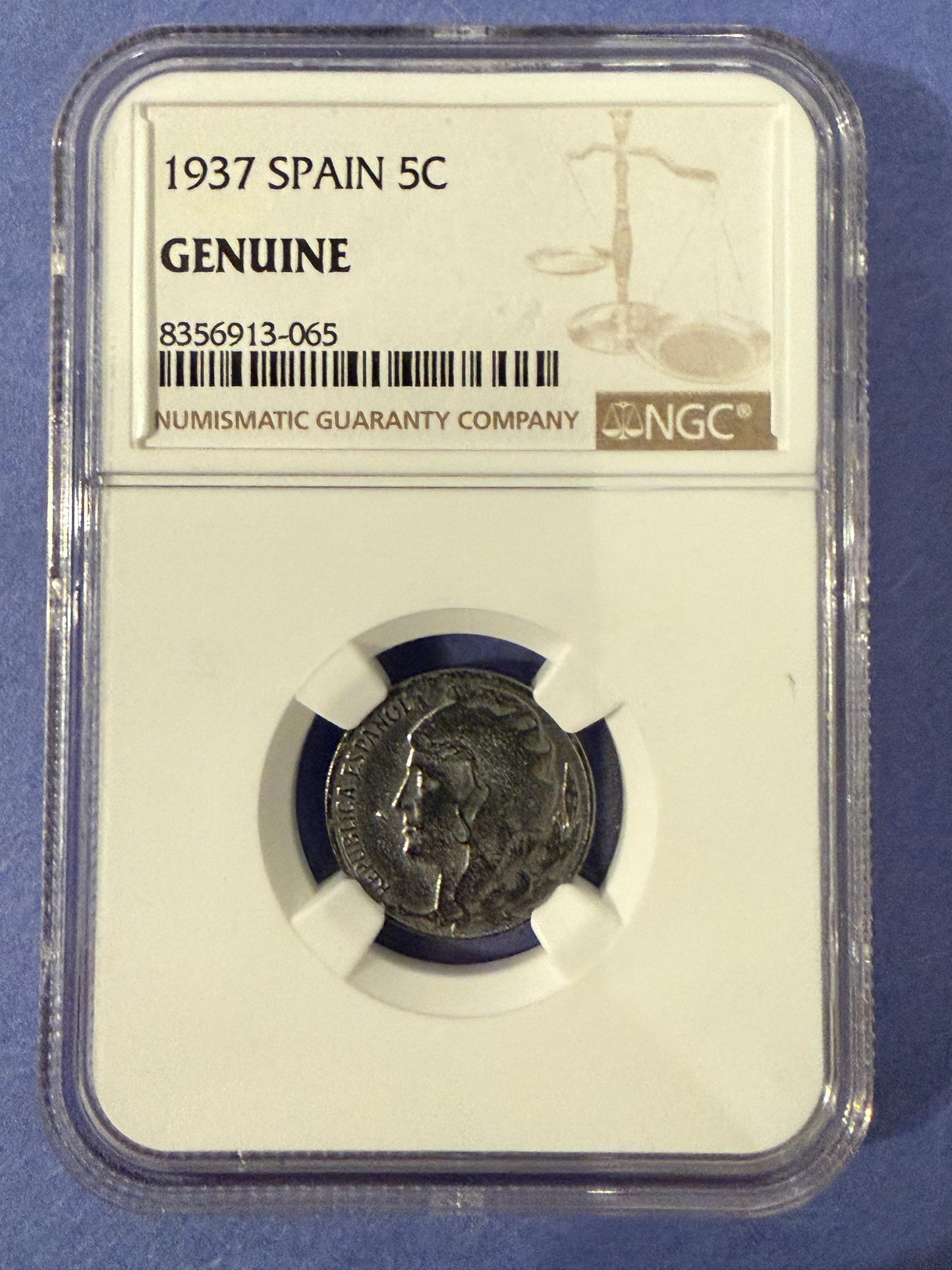 1937 Spain 5 Centimos NGC Genuine Spanish Civil War Historic Coin