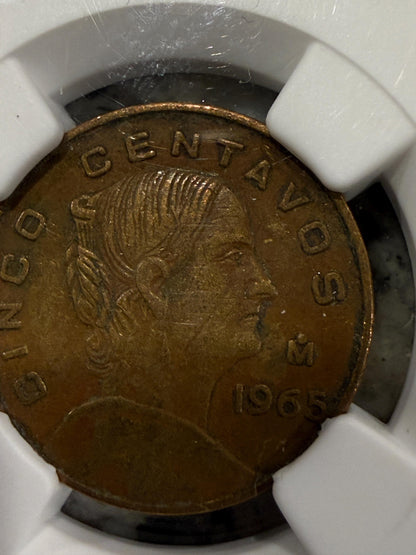 Mexico 5 Centavos 1954–1969 NGC Genuine Brass Mexican Coin Cinco Centavos