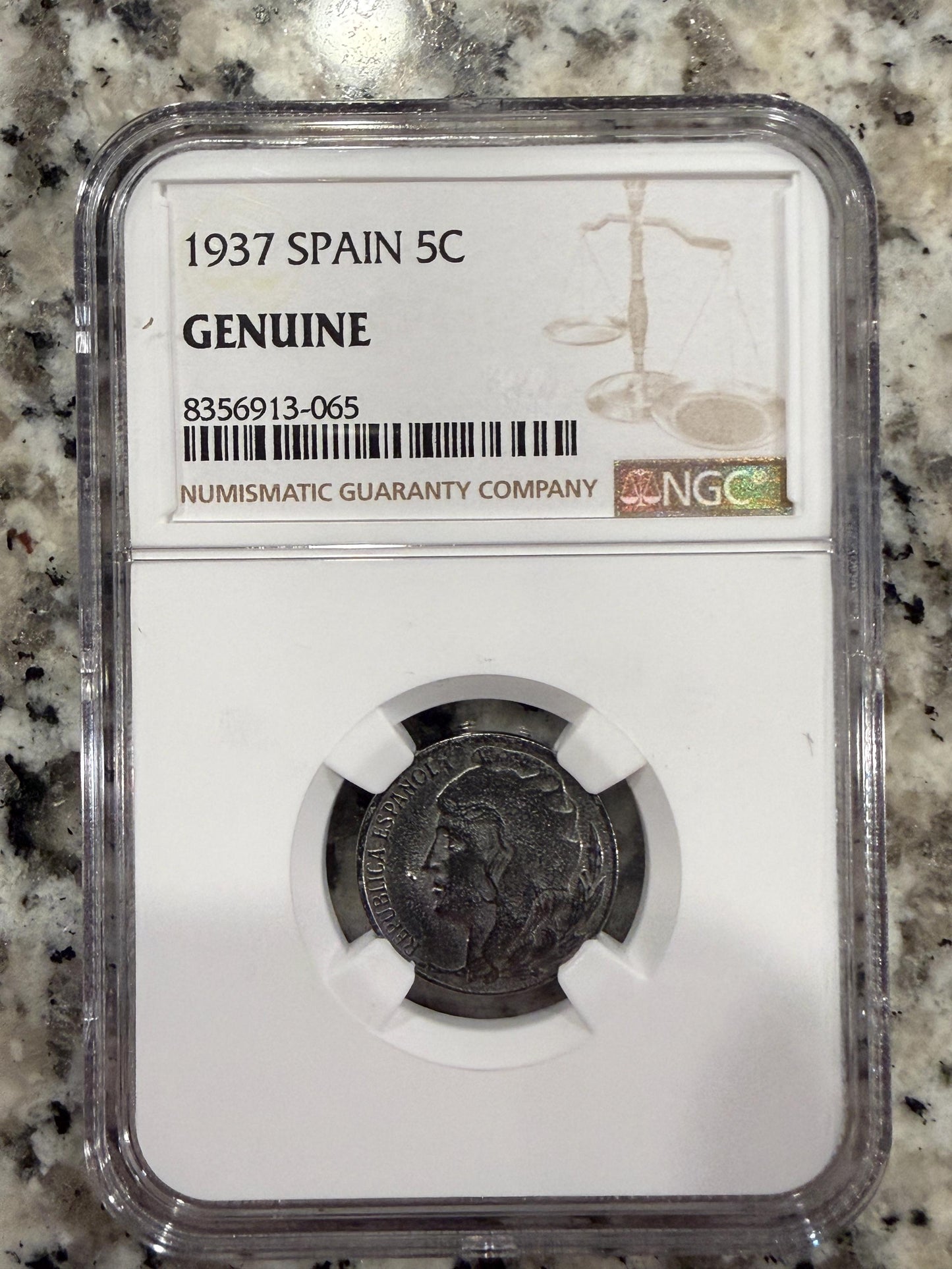 1937 Spain 5 Centimos NGC Genuine Spanish Civil War Historic Coin