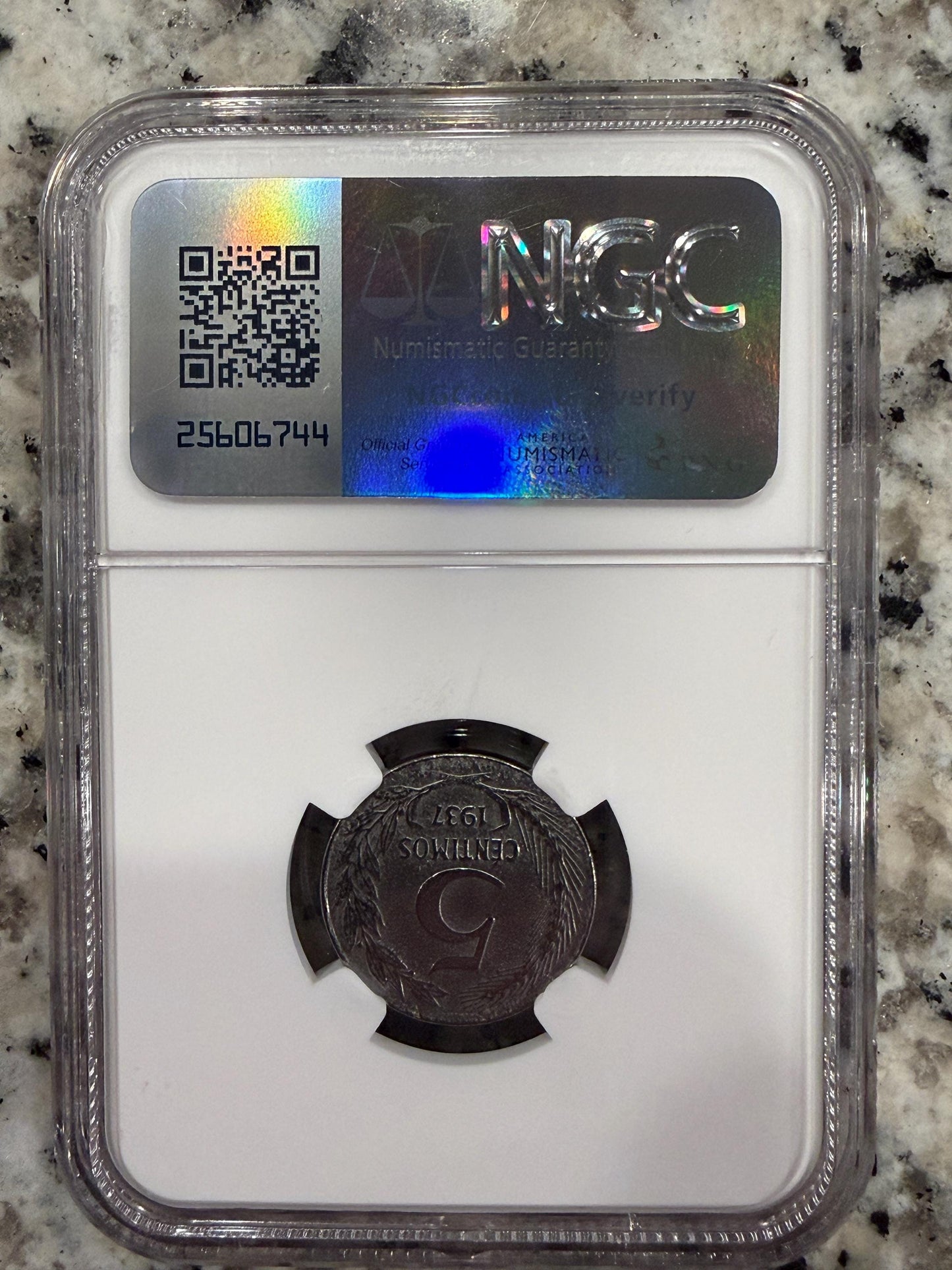 1937 Spain 5 Centimos NGC Genuine Spanish Civil War Historic Coin
