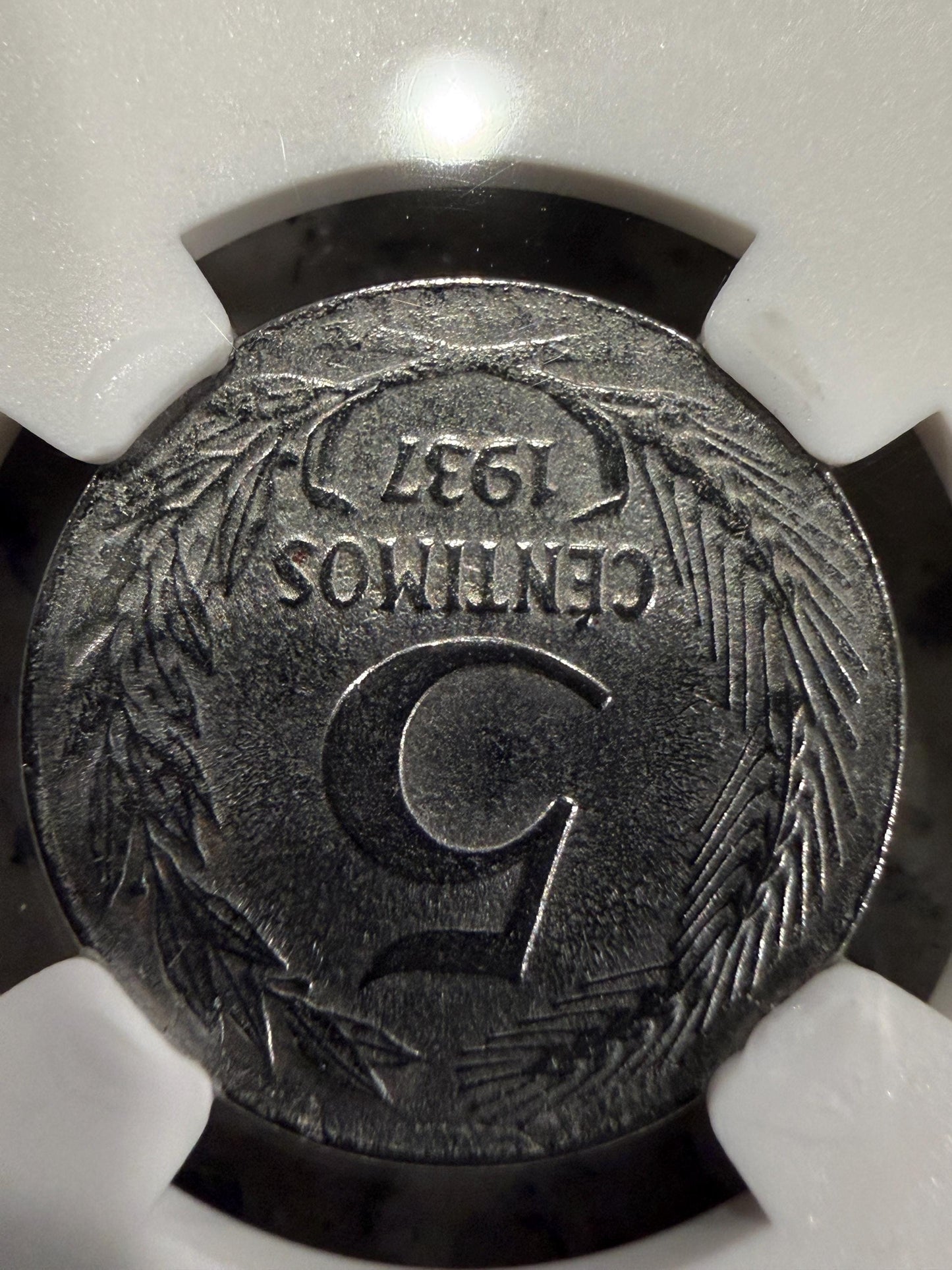 1937 Spain 5 Centimos NGC Genuine Spanish Civil War Historic Coin
