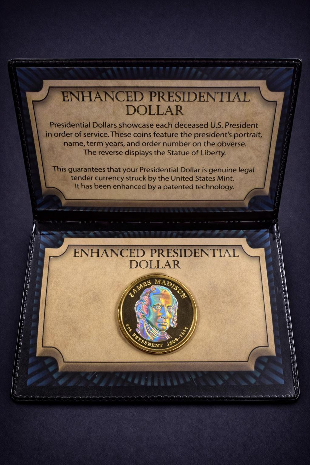 Enhanced James Madison Presidential Dollar Holographic Coin US Mint