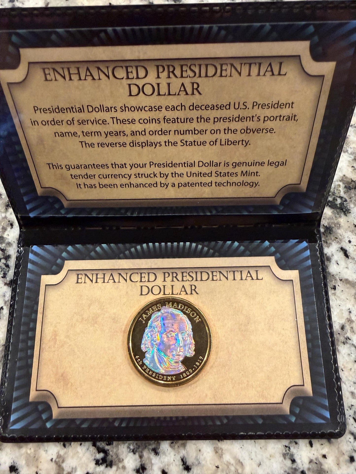 Enhanced James Madison Presidential Dollar Holographic Coin US Mint