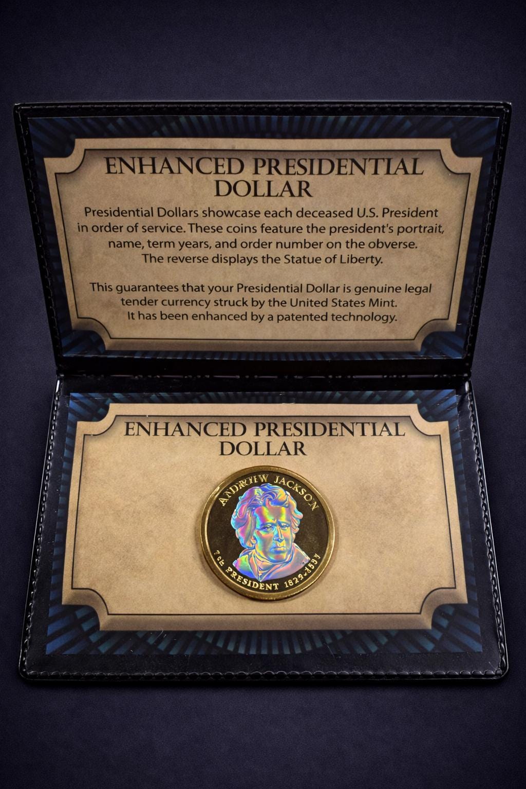 Enhanced Presidential Dollar Andrew Jackson Colorized Coin With Display Holder