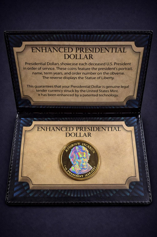Enhanced Presidential Dollar Andrew Jackson Colorized Coin With Display Holder