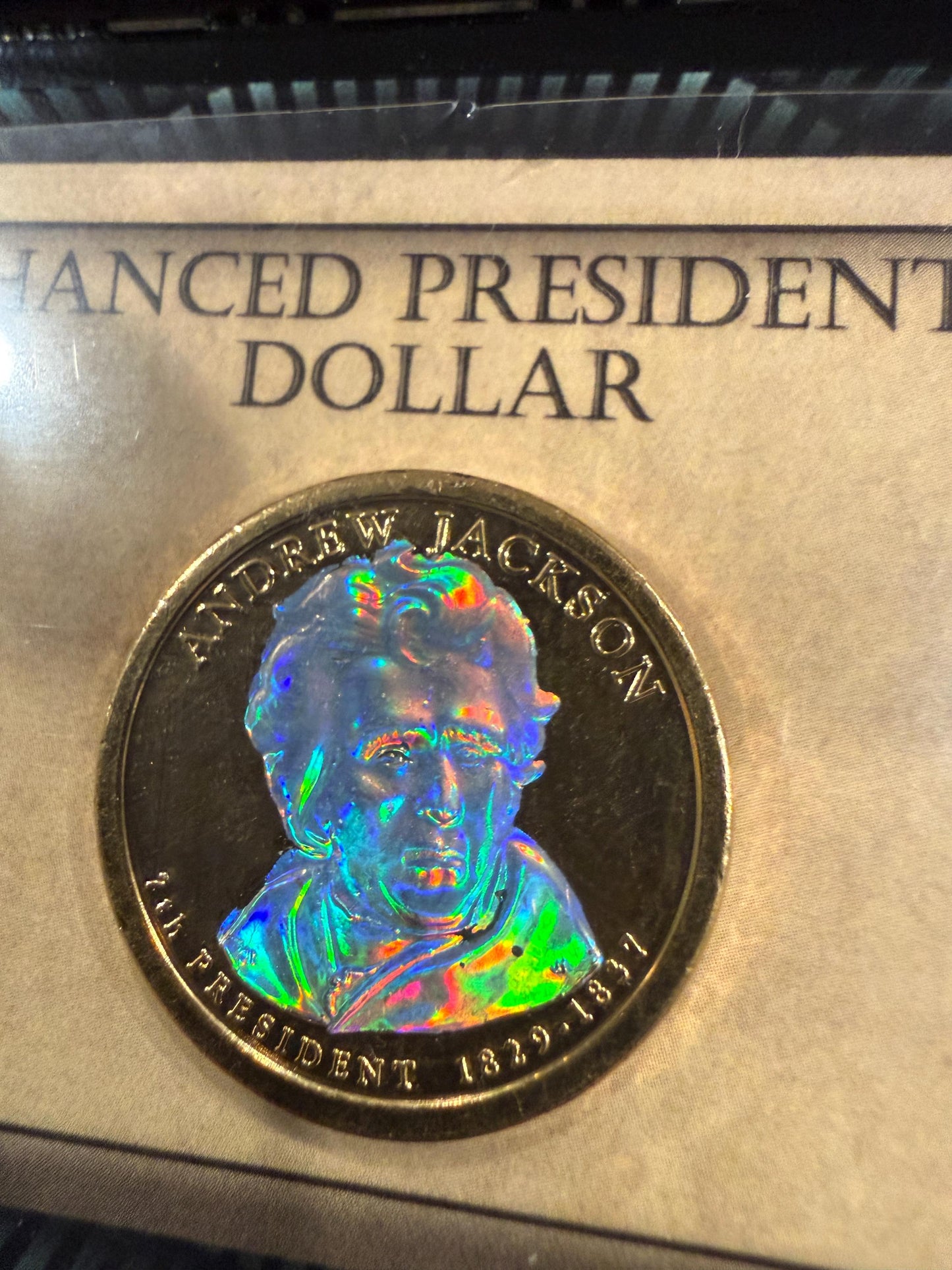 Enhanced Presidential Dollar Andrew Jackson Colorized Coin With Display Holder