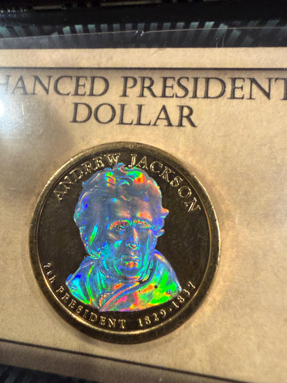 Enhanced Presidential Dollar Andrew Jackson Colorized Coin With Display Holder