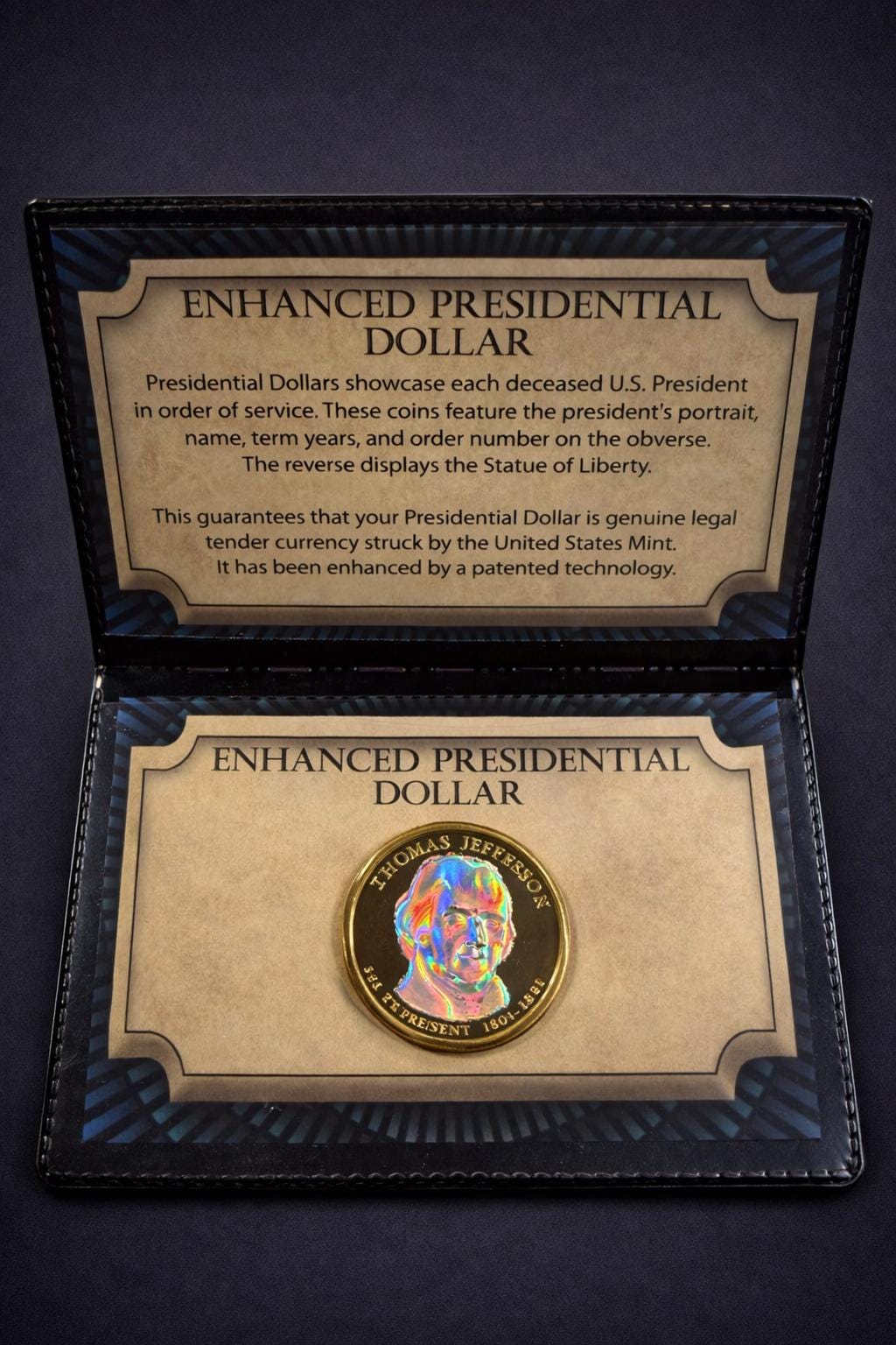 Enhanced Presidential Dollar Thomas Jefferson Hologram Coin Genuine US Mint