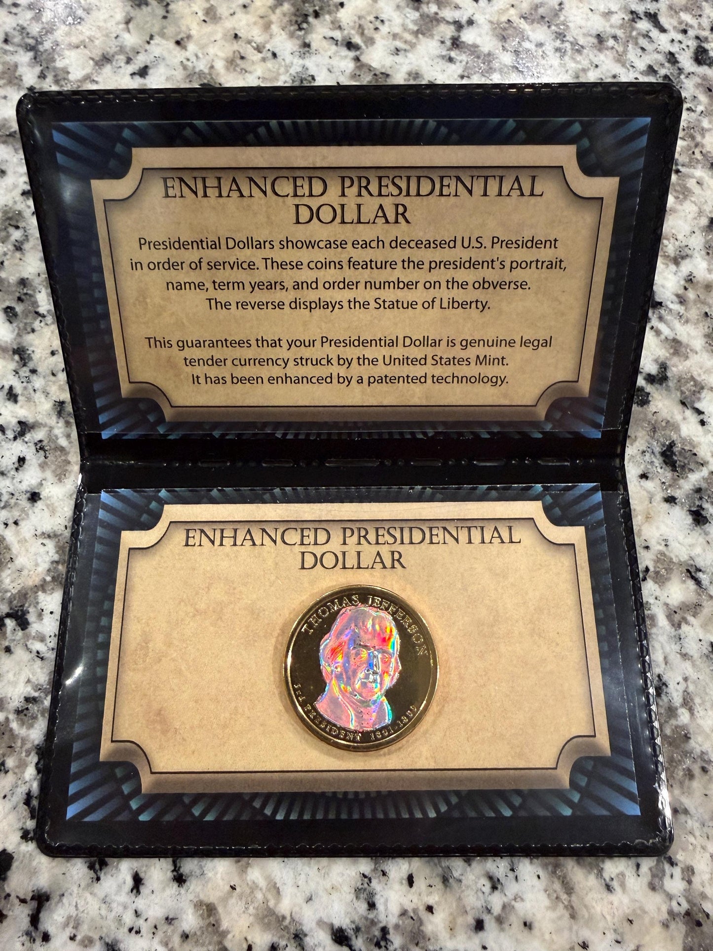 Enhanced Presidential Dollar Thomas Jefferson Hologram Coin Genuine US Mint