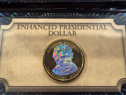 Enhanced Presidential Dollar Andrew Jackson Colorized Coin With Display Holder