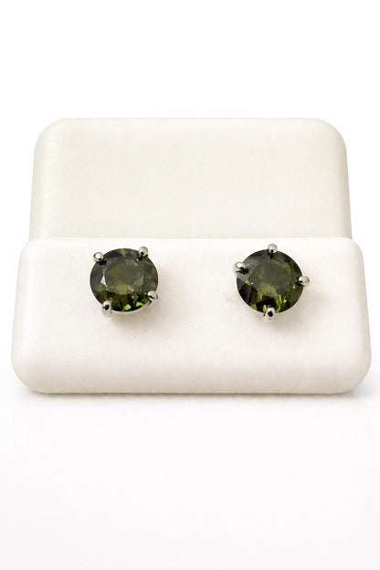 Sterling Silver 6mm Peridot CZ Stud Earrings 1.56 CTTW Round Green Gemstone