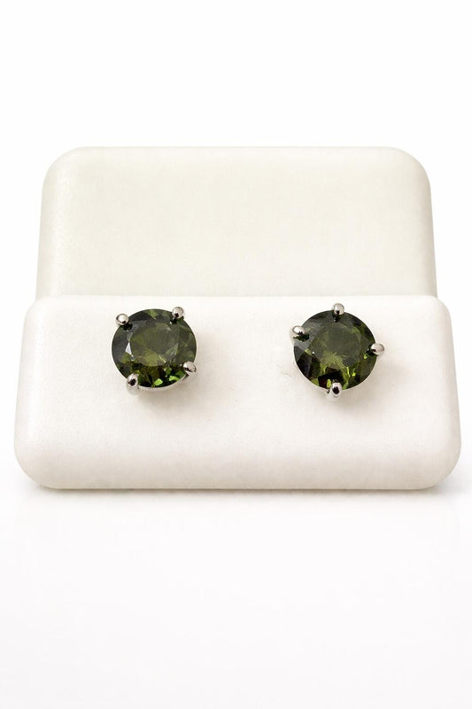 Sterling Silver 6mm Peridot CZ Stud Earrings 1.56 CTTW Round Green Gemstone