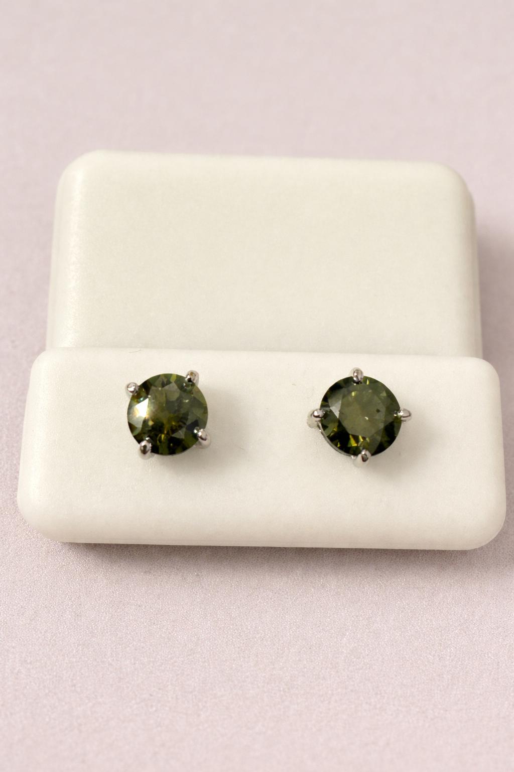 Sterling Silver 6mm Peridot CZ Stud Earrings 1.56 CTTW Round Green Gemstone