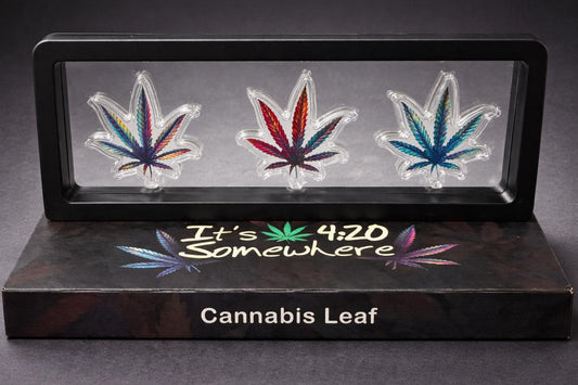 Silver Cannabis Leaf Acrylic Display Set 420 Somewhere Captain's Art Piece