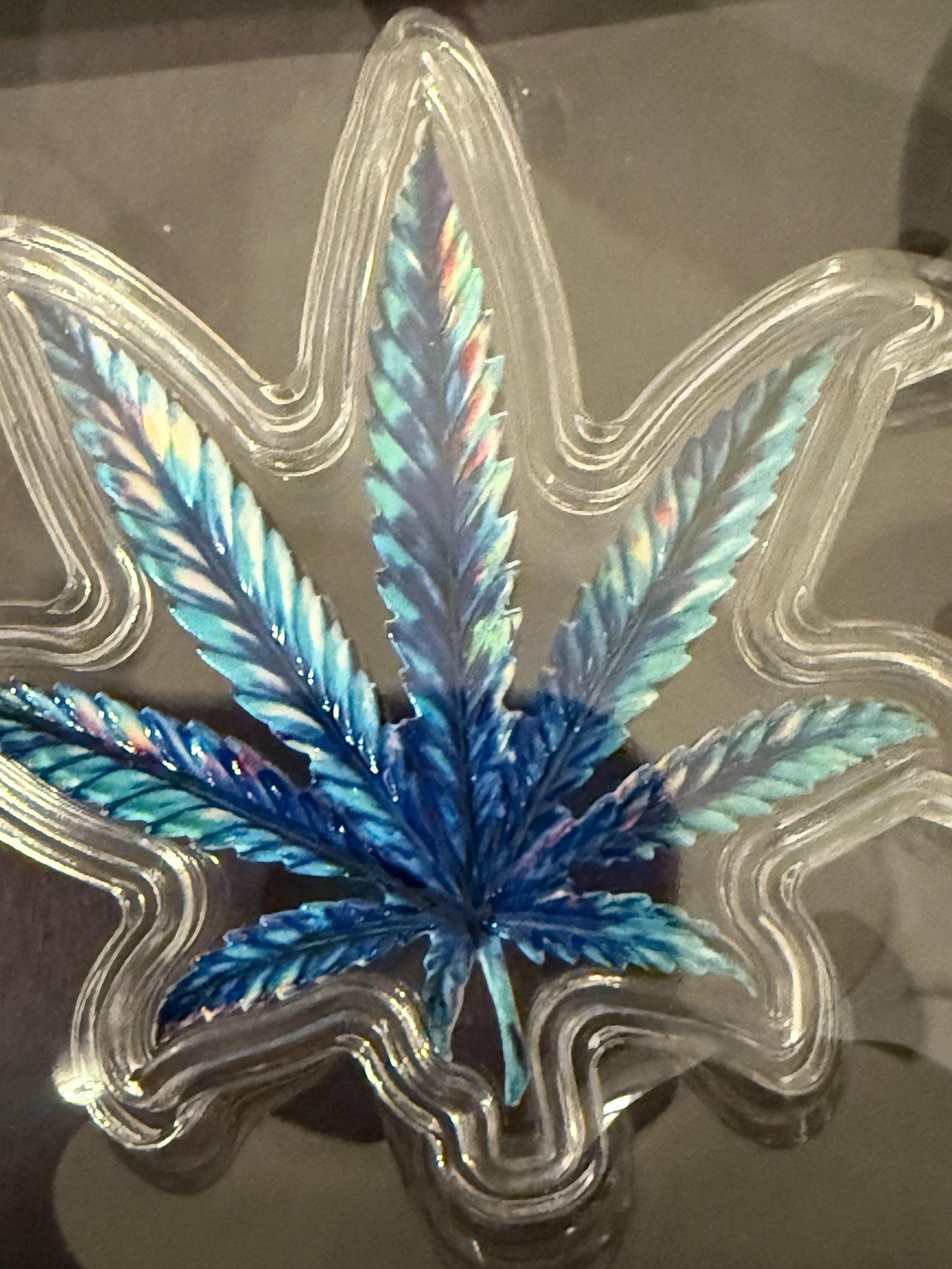 Silver Cannabis Leaf Acrylic Display Set 420 Somewhere Captain's Art Piece