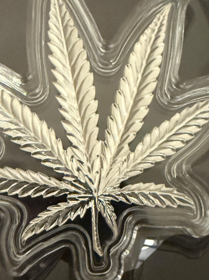 Silver Cannabis Leaf Acrylic Display Set 420 Somewhere Captain's Art Piece