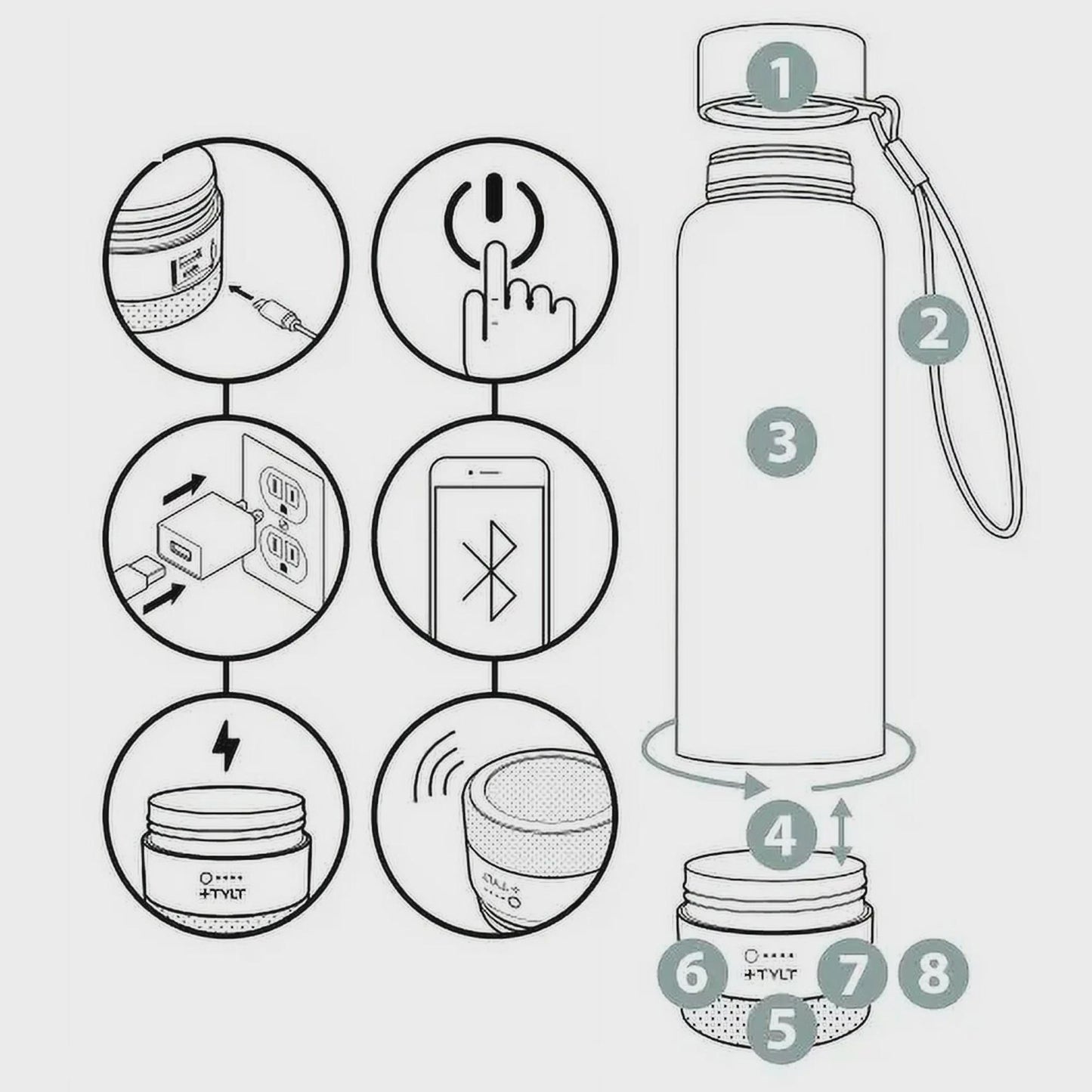 TYLT Bottle Bluetooth Speaker Wireless Charger Rechargeable Portable