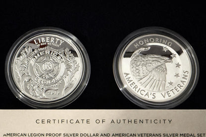 American Legion & American Veterans .999 Silver Set w/ COA Collectible