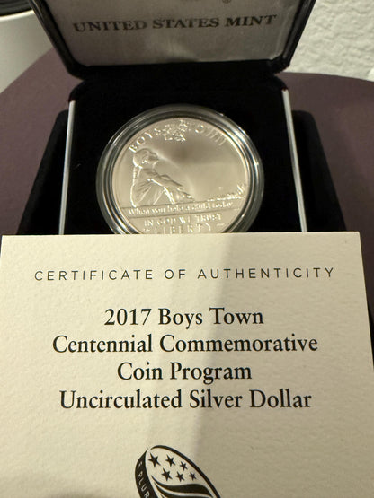 2017 Boys Town Centennial Silver Dollar Uncirculated US Mint Coin w COA