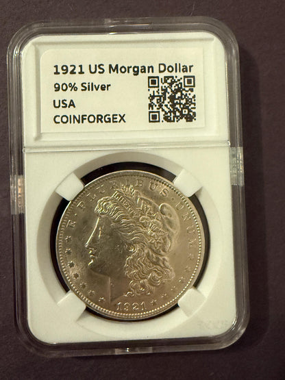 1921 Morgan Silver Dollar 90% Silver USA CoinForgeX Slabbed US Coin